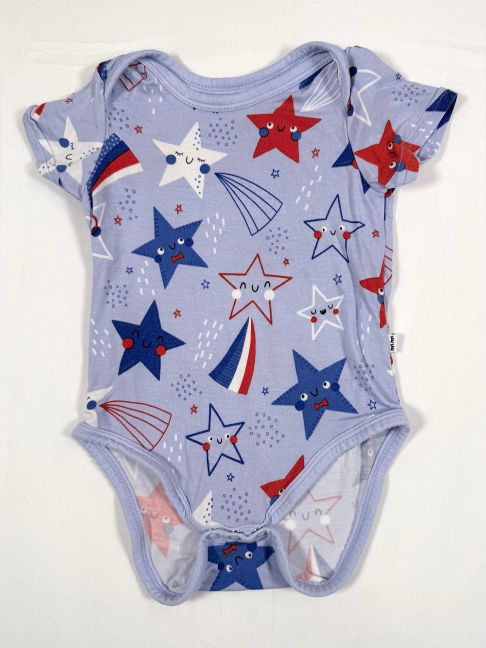 PLAY Baby Bamboo Bodysuit Patriotic Stars Print 6-12 Months Fourth Of July Soft